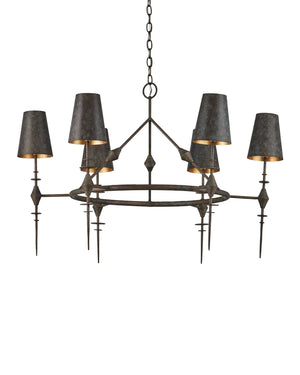 Currey & Company Anselm Chandelier: Brutalist Elegance With Textured Verdigris Bronze & Shimmering Gold Finish Black Wrought Iron 9000-1311-currey-company