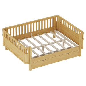 English Elm Twin Kids Platform Bed Solid Pine White Finish with Storage Drawers and Safety Rails Natural W2593P409119