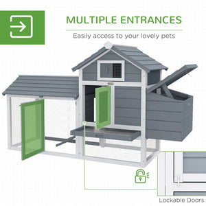 English Elm Pawhut Solid Fir Backyard Chicken Coop with Nesting Box Run and Sliding Tray White W2225P229286