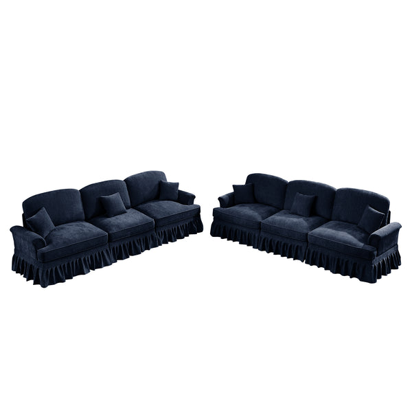 English Elm Classic Modular Sleeper Sofa With Ruffle Skirts, Flared Arms, And Movable Ottomans In Elegant Blue W3041S00259
