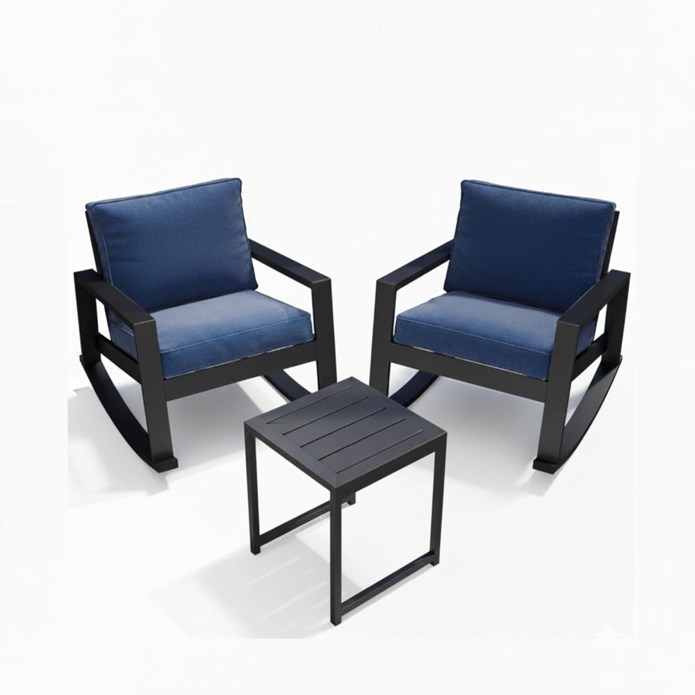 English Elm Aluminum Powder Coated Outdoor Rocking Set with Side Table for Porch or Deck B082P455104
