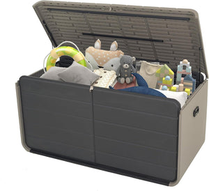 English Elm Resin 160 Gallon Deck Box - Heavy-Duty Waterproof Outdoor Storage Bench with Lockable Lid, Gray W1859P385057
