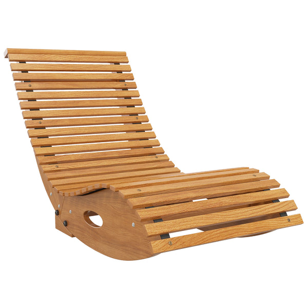 English Elm Outsunny Outdoor Ergonomic Wood Rocker with S Curve High Back Slatted Patio Seat W2225P174331