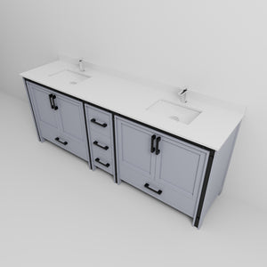 English Elm Dark Grey Double Bath Vanity With White Quartz Top, Complete Faucet Set & Ample Storage Solution B2731P260665