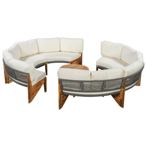English Elm U_style Circular Patio Sofa Set Pp Rope Woven Steel Frame Acacia Wood Resort Lounge Beige WY000468AAA