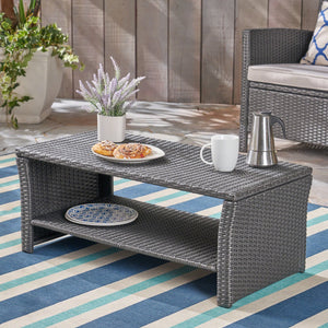 English Elm Christopher Knight Home® - ST LUCIA TABLE Grey Rattan Outdoor Side Table with Spacious Top, Open Shelf, Stable Four‑Leg Design, Easy Clean 54678.00GRY