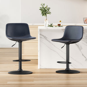 English Elm Adjustable Blue Mid Century Swivel Bar Stools Set of 2 — PU Leather Industrial Counter Chairs, 350 lb Capacity T3623P360855