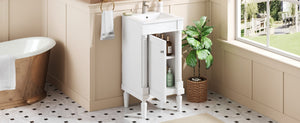 English Elm 18" French Style Vanity with Ceramic Sink Soft Close Door and Adjustable Shelf White N710P415332K