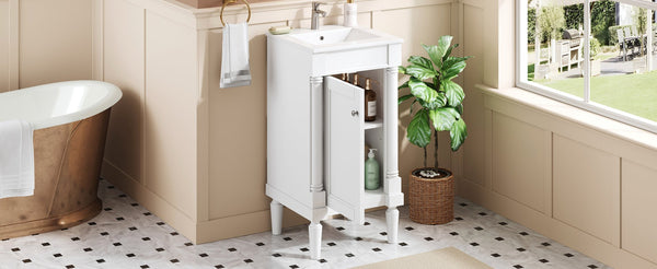 English Elm 18" French Style Vanity with Ceramic Sink Soft Close Door and Adjustable Shelf White N710P415332K