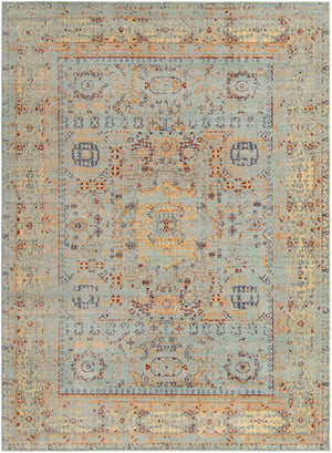 Unique Loom Austin Tremolo Machine Made Border Rug Light Blue, Cream/Gray/Ivory/Light Blue/Peach/Red/Yellow/Gold 7' 1" x 10' 0"