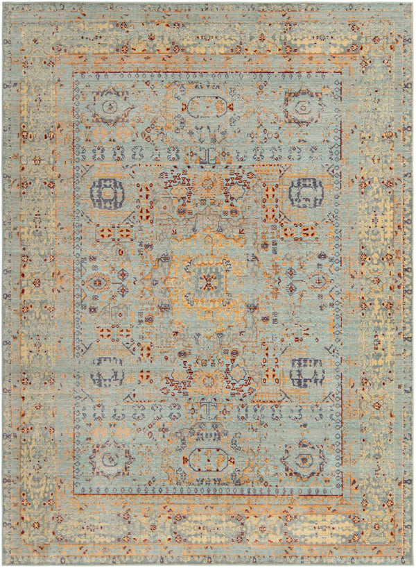 Unique Loom Austin Tremolo Machine Made Border Rug Light Blue, Cream/Gray/Ivory/Light Blue/Peach/Red/Yellow/Gold 7' 1" x 10' 0"