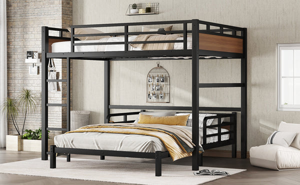 English Elm Full Metal Bunk Bed With Walnut Finish - Versatile Loft Style, Sturdy Design, Easy Assembly, Space-Saving W1580S00227