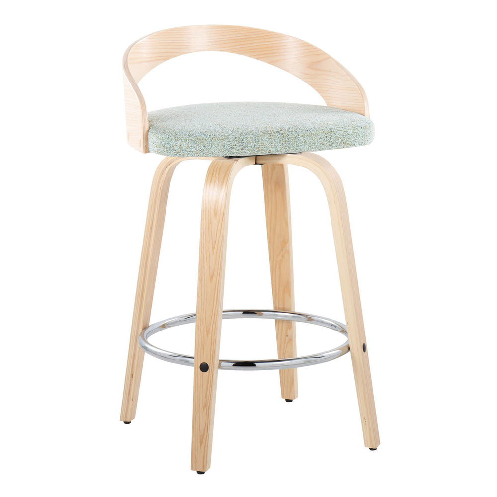 English Elm 26" Swivel Counterstools with Tufted Faux Leather Walnut Legs and Chrome Footrest Set of 2 B202S00309