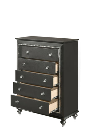 English Elm Kaitlyn Elegant Dresser with 9 Felt-Lined Drawers, Crystal Trim, Embossed Texture & Bun Legs Silver grey 54 L x 21 W x 41 H B2726P261868