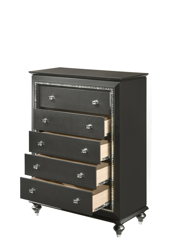 English Elm Kaitlyn Elegant Dresser with 9 Felt-Lined Drawers, Crystal Trim, Embossed Texture & Bun Legs Silver grey 54 L x 21 W x 41 H B2726P261868