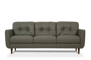 English Elm Radwan Italian Leather Sofa Tufted Mid-century Modern Three-seat Walnut Leg Living Room Dark Green B2726P496930