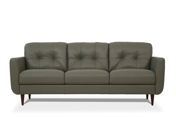 English Elm Radwan Italian Leather Sofa Tufted Mid-century Modern Three-seat Walnut Leg Living Room Dark Green B2726P496930