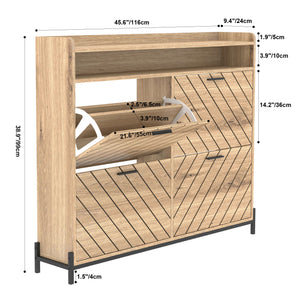English Elm shoe cabinet Rustic Herringbone Flip-Drawer Organizer for Narrow Spaces, Dust-Proof Entryway Storage Driftwood W2227P207767
