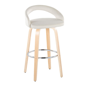 English Elm Fixed-height Swivel Barstools Walnut Bentwood Legs White Velvet Seat Set of 2 B202S01917