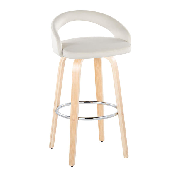 English Elm Fixed-height Swivel Barstools Walnut Bentwood Legs White Velvet Seat Set of 2 B202S01917