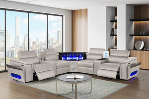 English Elm Nova Tech Sectional with Led Bar Bluetooth Speakers Power Recliners and Freezer Console Gray B009S02168
