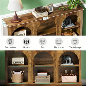 English Elm Practical Geometric Console Table with Matte Black Wood Grain Finish for Entryway or Sofa T3971P451570