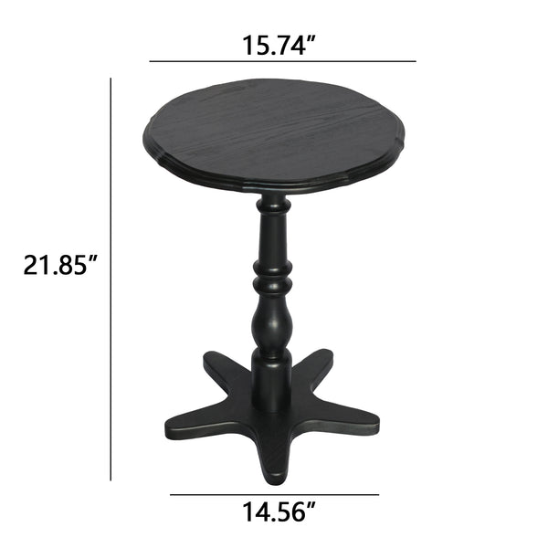 English Elm 15.75 inch Round Small End Table Vintage Wooden Pedestal Side Table with Rounded Top and Easy Assembly Black W2295P339121