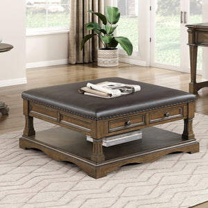 English Elm Traditional Rustic Lift-Top Cocktail Table with Hidden Storage, Pine Veneer Finish, Casters for Easy Mobility and Workspace Convenience Brown 44 L x 44 W x 14.5 H B011P387109