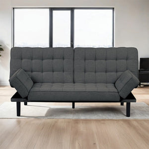 English Elm Dark Gray Futon Sofa With Biscuit Tufting – Stylish Convertible Couch With Adjustable Arm Rests! B2741P314790