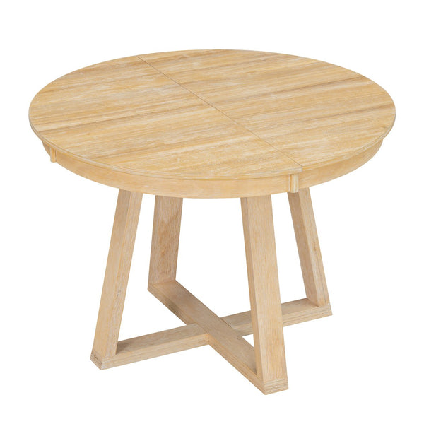 English Elm Trexm Retro 5 Piece Extendable Round Dining Set with Button Tufted Upholstered Chairs Natural ST000094AAN-2026