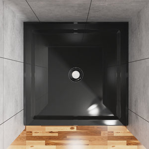 English Elm Goodyo 36"x36" Shower Base 3.5" High Anti-Slip Acrylic Center Drain Single Threshold Basin Black D163114243