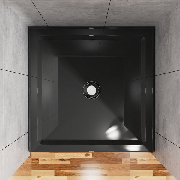 English Elm Goodyo 36"x36" Shower Base 3.5" High Anti-Slip Acrylic Center Drain Single Threshold Basin Black D163114243