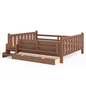 English Elm Queen Bunk Bed with Trundle Solid Pine Kids Car Themed Frame Built-in Bookshelf Natural W1580S00543
