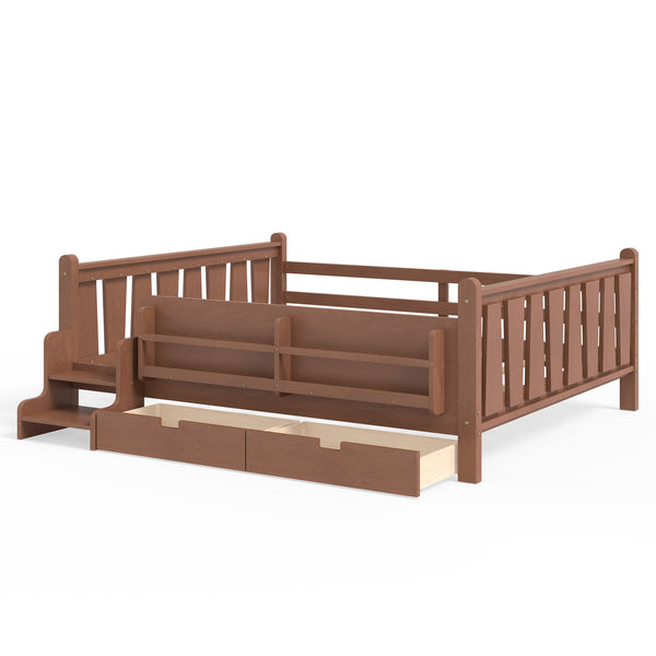 English Elm Queen Bunk Bed with Trundle Solid Pine Kids Car Themed Frame Built-in Bookshelf Natural W1580S00543