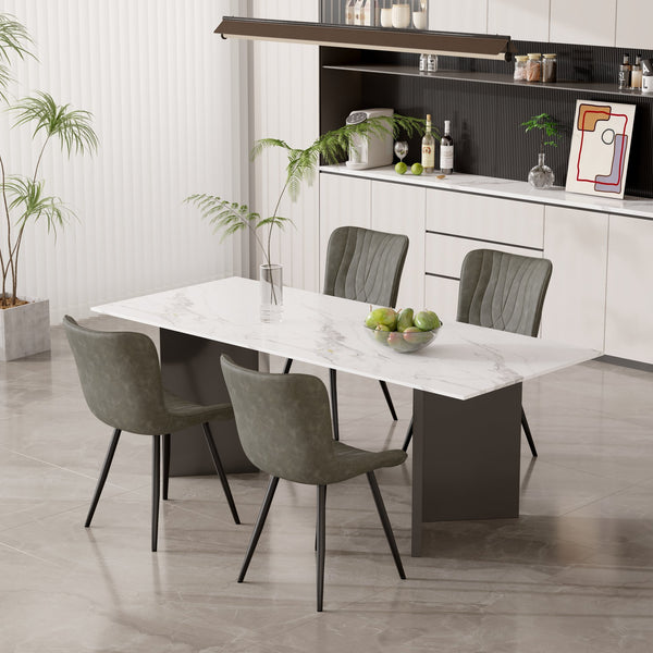 English Elm Dining Chair Set Of 2 - Modern Gray Pu Leather Armless Chairs With Sturdy Metal Legs For Comfort T3950P396567