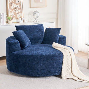English Elm Round Swivel Barrel Chair Plush Chenille Upholstery Cozy Accent Seat for Any Room Blue W2915P338906