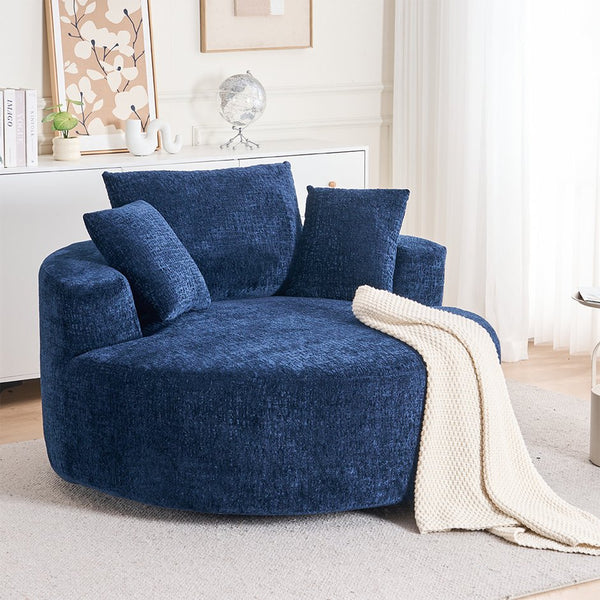 English Elm Round Swivel Barrel Chair Plush Chenille Upholstery Cozy Accent Seat for Any Room Blue W2915P338906