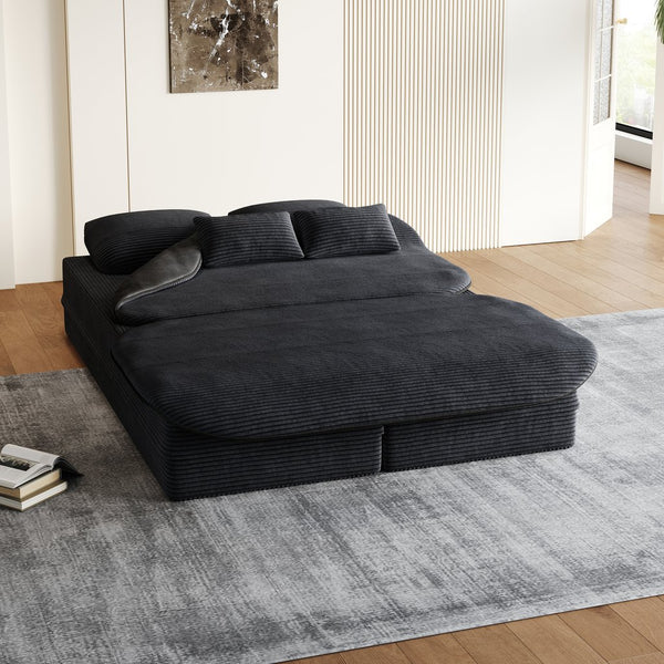 English Elm 75''2-In-1 Foldable Sofa Bed - Versatile Corduroy Lounge With Integrated Blanket & Pillows For Comfort W834P317046