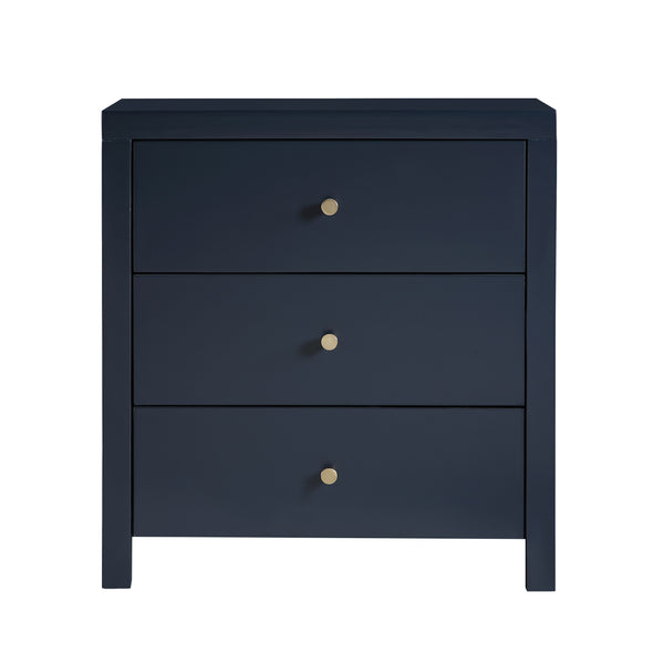 English Elm Nevarre 3-Drawer Nightstand with Brushed Gold Knobs, Solid Dovetail Drawers, No Assembly Needed Dark Blue B050P376959