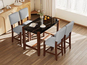 English Elm 5-Piece Counter Height Dining Set with Faux Marble Top and Upholstered Seats, Mid-Century Pub Charm Black+ Gray N752S000086B