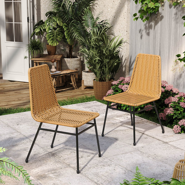 English Elm Christopher Knight Home® - Dining chair rattan set of 2 with iron legs, woven PE rattan cushions, sturdy assembly included, compact dining seating Light Brown N779P201261L