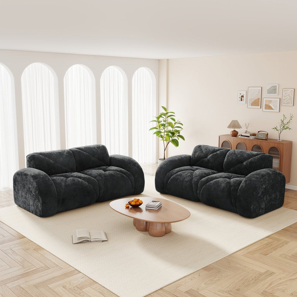 English Elm 2-piece Modular Velvet Sofa Set with Tufted Cloud Cushions for Modern Living Rooms Black W714S01646