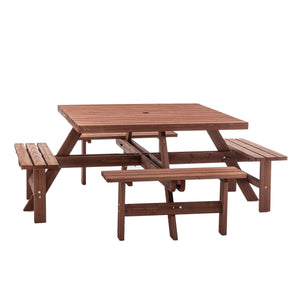 English Elm 8-person Square Wood Picnic Table with Umbrella Hole Reinforced Outdoor Dining Set W1422P392906