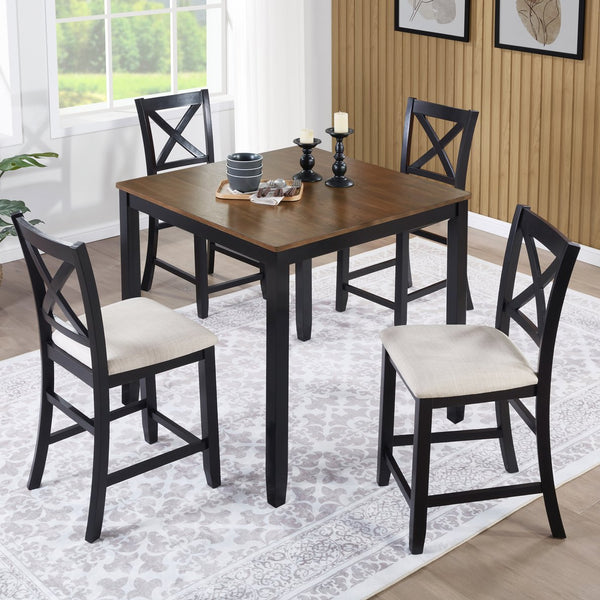 English Elm 5-Piece Modern Dining Set for 4 with Waterproof Wood-Grain Top, X-Back Chairs, Linen Comfort, Stable Frame Beige,Black,Oak W1998S00082