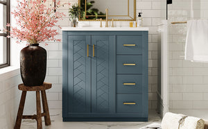 English Elm 30'' Bathroom Vanity With Ceramic Sink Combo - Stylish Freestanding Cabinet, Soft Close Drawers & Retro Charm N710P191947C