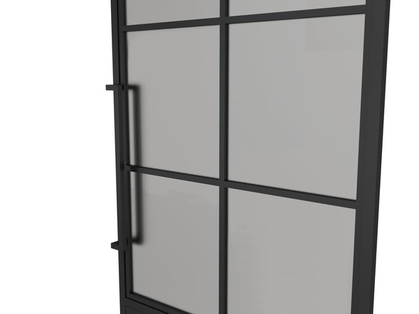English Elm 30 in Matte Black Steel Sliding Barn Door Frosted Glass Privacy Panel with Hardware B2763P483216