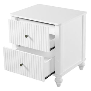 English Elm 23" Two Drawer Nightstand White Pine Wood Vertical Slat Modern Bedside Table N770P389799K
