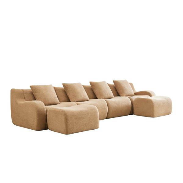 English Elm U-Shaped Modular Sofa In Luxurious Teddy Fabric, No Assembly Needed, Ergonomic Design For Comfort W714S01437-GIGA