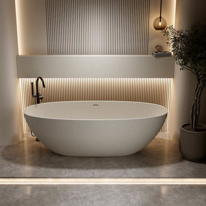 English Elm 71'' Resin Stone Freestanding Soaking Tub Sculptural Spa Bath with Polished Solid Surface W2753P425825