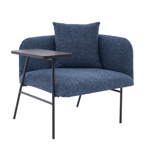 English Elm Leisure Linen Accent Chair with Built-in Side Table Pockets and Lumbar Pillow Modern Navy W395P453310